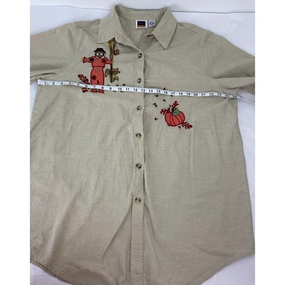 Vintage Embroidered Halloween Fall Pumpkin Scarecrow Cotton Shirt CST Sport - 1X - Picture 3 of 7